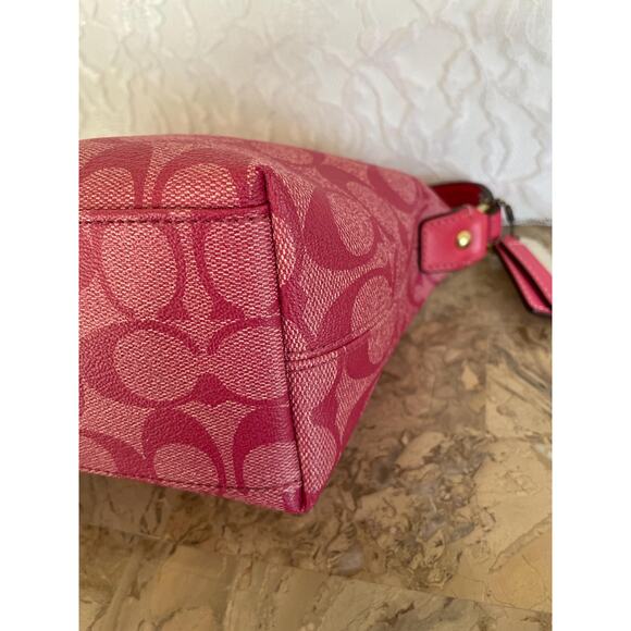 RARE Vtg COACH Pink heritage striped coated canvas Y2K Demi mini bag - Picture 7 of 10